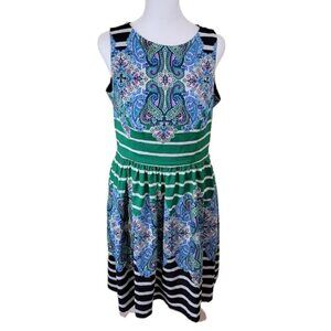 Eliza J Sleeveless Fit & Flare Keyhole Back Colorful Dress Women's Size 10